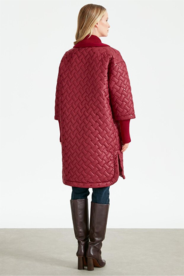 Triko Garnili Pullu Kapitone Kaban BORDO - 4