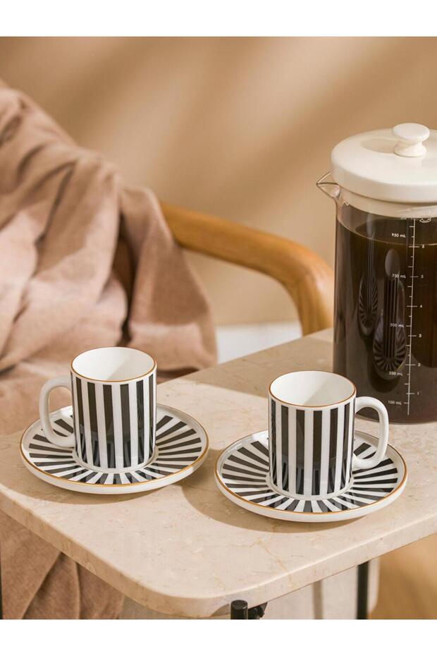 Çizgi Desenli 2 Kişilik Kahve Fincan Takımı 90 Ml (W5) - 1