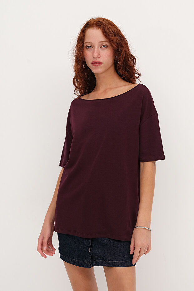 Kayık Yaka Basic T-shirt P1822 - 1