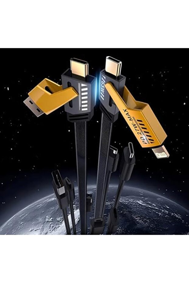 467FHM5GGF4 4 in 1 65/27 W 2 TO 2 FLAT FAST WIRE CABLE PD USB TYPE C İOS 4 LÜ HASIR ŞARJ VE DATA - 3