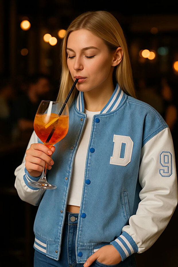 Women's Seasonal Oversize B.Blue Denim College Jacket