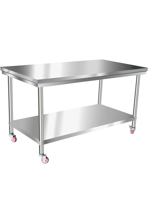Stainless Steel Prep Table Commercial Work Table Heavy Duty Table with Undershelf Plus 4 Casters (Wh
