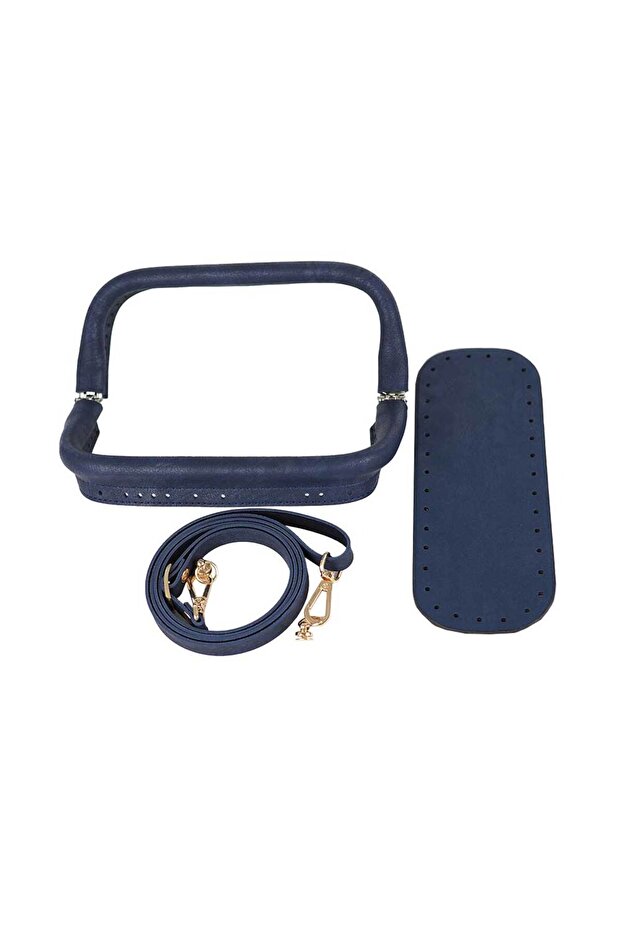 Premium Quality Faux Leather Hidden Purse Set 20 cm - Navy Blue