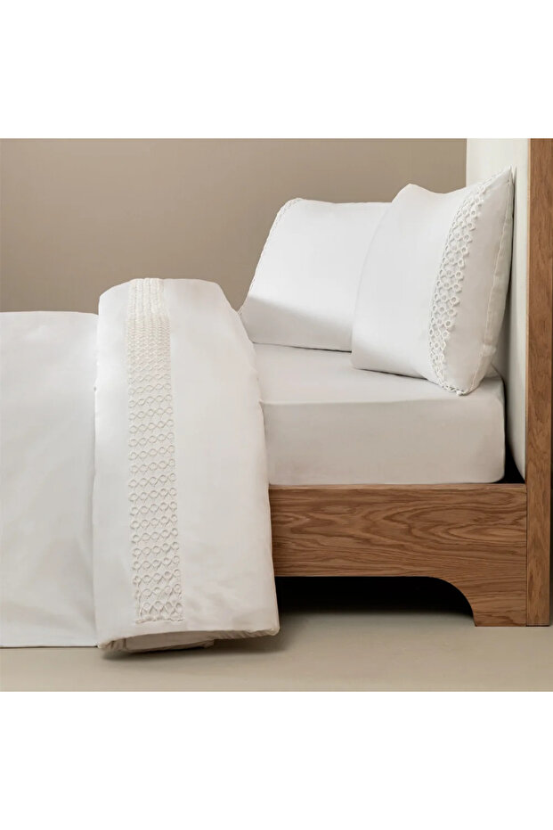 100% Cotton Satin Fabric Duvet Cover Set 200X220 cm White - Manuela Series