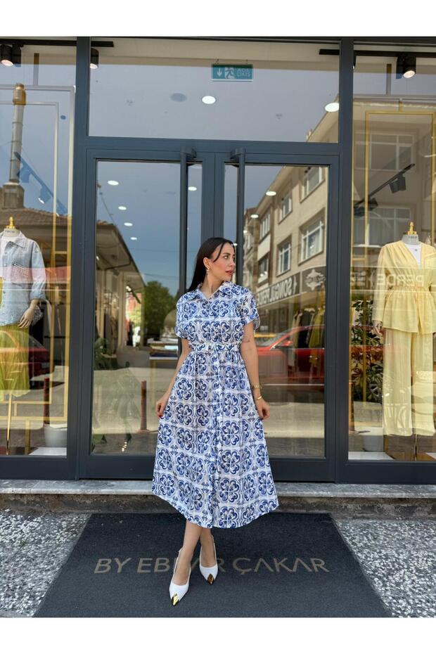 MAVİ DESENLİ ELBİSE - 1