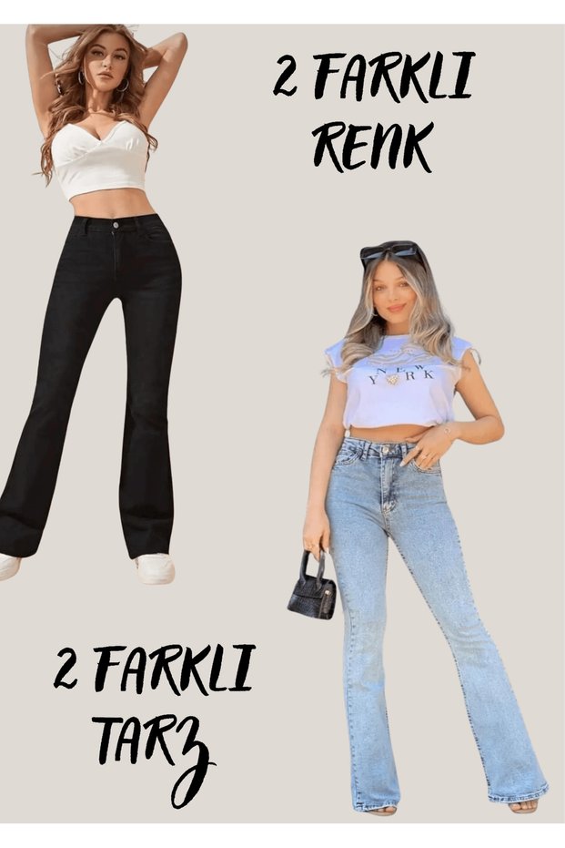 2-Piece Spanish Flare Jeans (Black, Snow)
