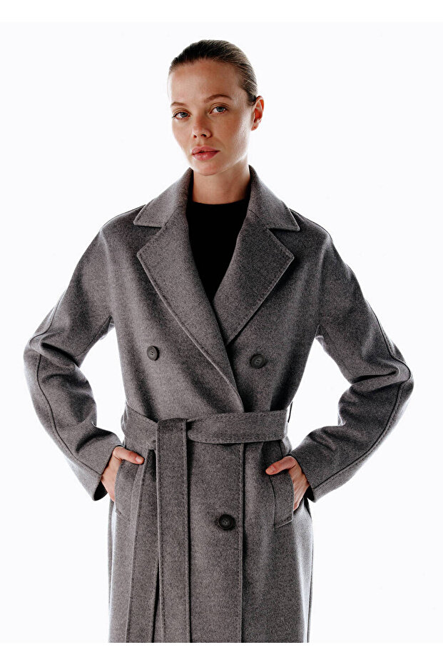 Regular Fıt Yün Kaban Gri - 1