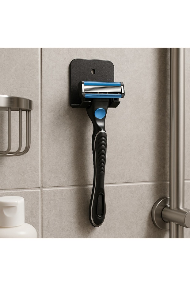2-Piece Black Metal Hanger Bracket – for Shaving Razors, Towels, Kitchen Utensils (with Screws)