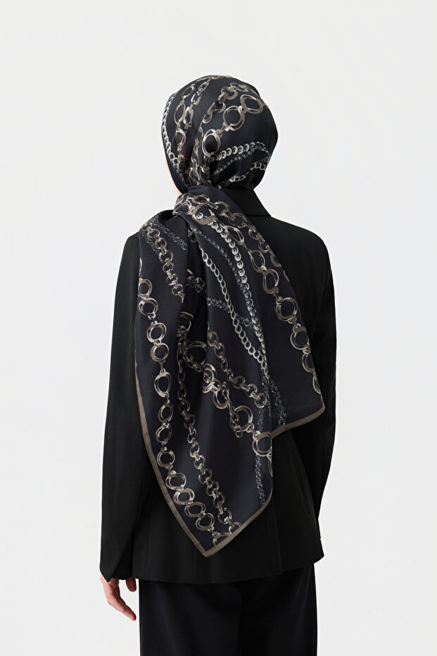 Cotton Twill Şal Loop Line Siyah - 5