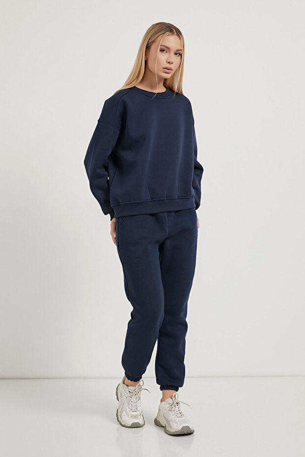 Kadın Basic Oversize Laci Bisiklet Yaka Sweatshirt - 3