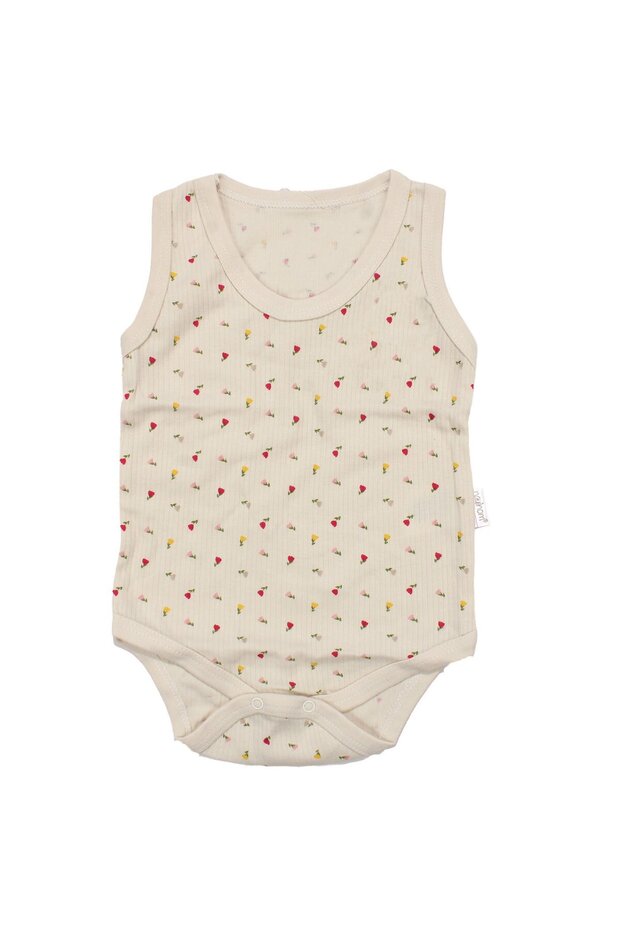 Baby Girl Beige Colorful Tulip Printed Suspender Bodysuit