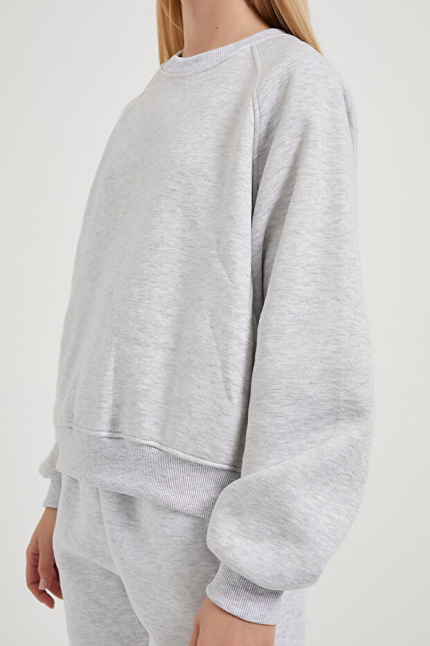 Kadın Biyeli Bisiklet Yaka Gri Basic Sweatshirt - 3