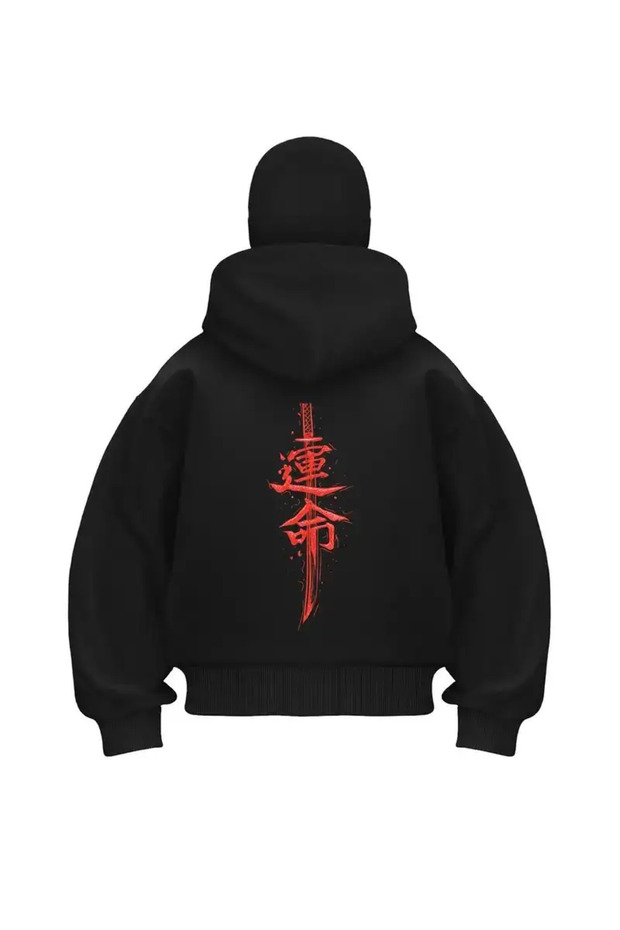 Harajuku Red Katana Printed Ninja with a Balaclava Unisex Sweatshirt Cardigan