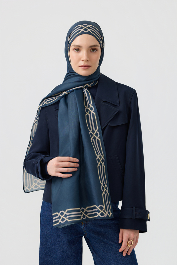 Cotton Twill Şal İnterlock İndigo - 1