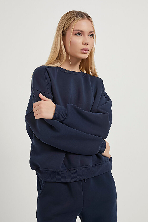 Kadın Basic Oversize Laci Bisiklet Yaka Sweatshirt - 2