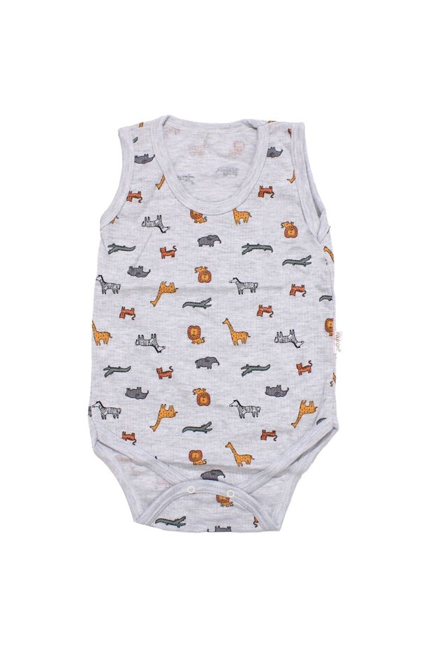 Boy's Gray Animal Print Suspender Bodysuit