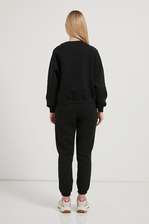 Kadın Biyeli Bisiklet Yaka Siyah Basic Sweatshirt - 5