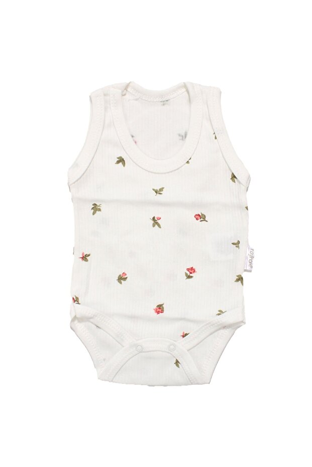 Baby Girl White Tulip Patterned Ribbed Strap Bodysuit