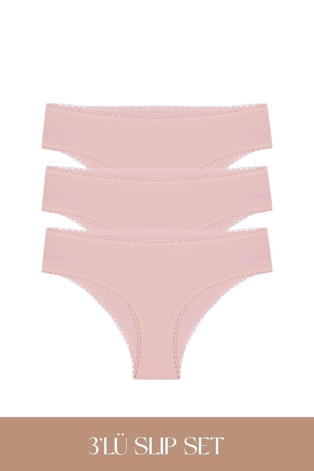 Cotvie Dusty Rose Cotton Slip 3-Piece Panty Set