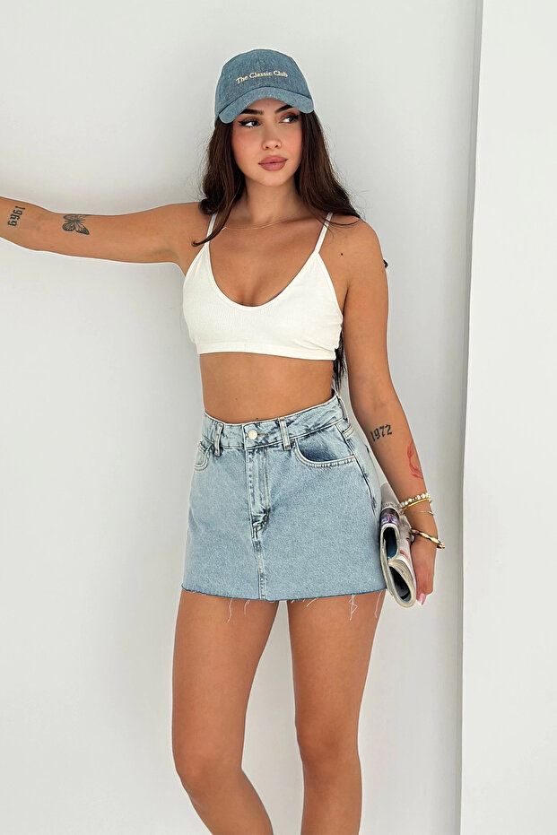 Mini Denim Şort Etek - 2