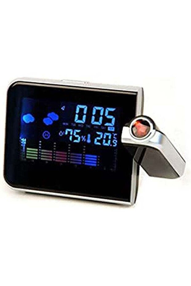 Digital LCD Screen LED Projector Alarm Clock Weather Station Multicolour - 1