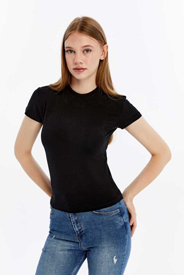 Kadın Bambu Bisiklet Yaka Tişört Yumuşak Basic - 3