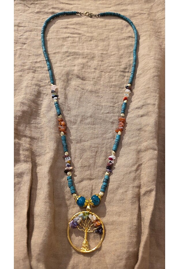 Handmade Natural Stone Seven Chakra Tree of Life Necklace