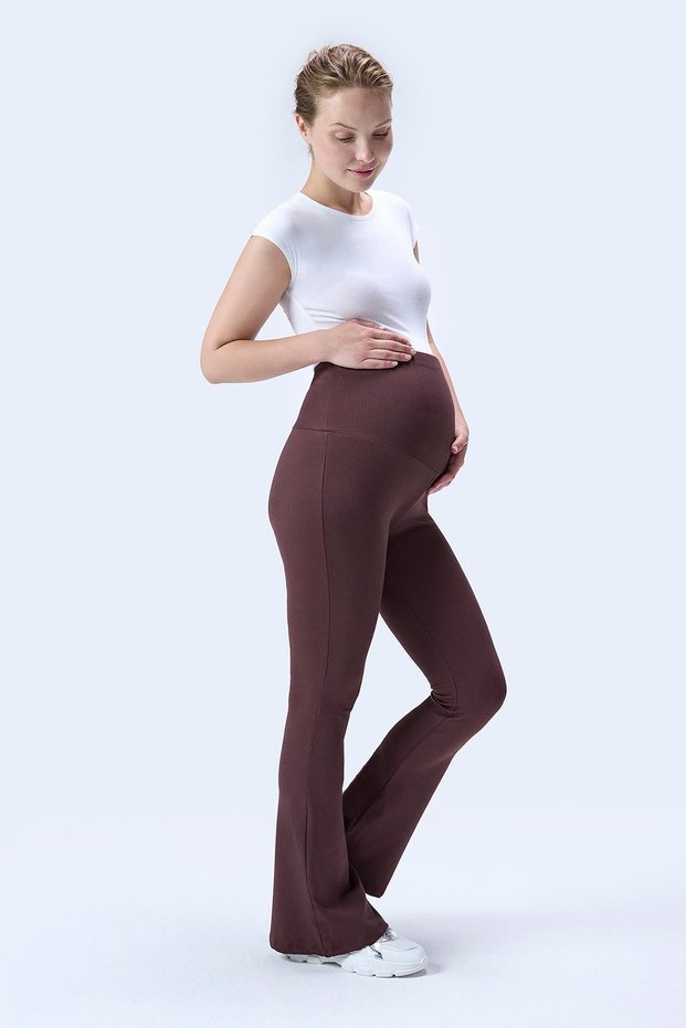 367 Brown Color Corded Fabric Shaping / Sculpting and Extra Flexible Effective High Waist Flared Maternity t