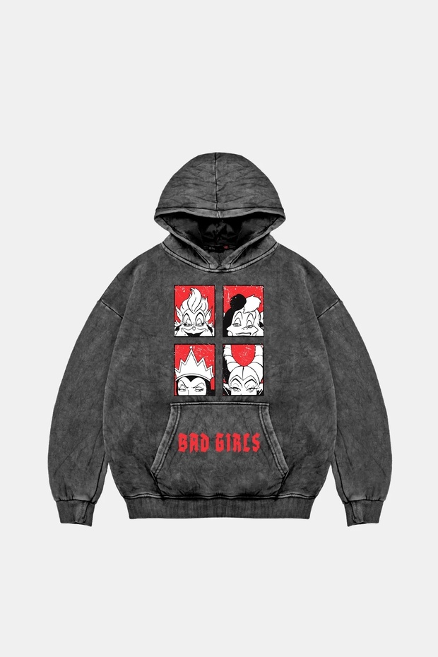 Bad Girls Printed Oversize Unisex Washable Black Hoodie
