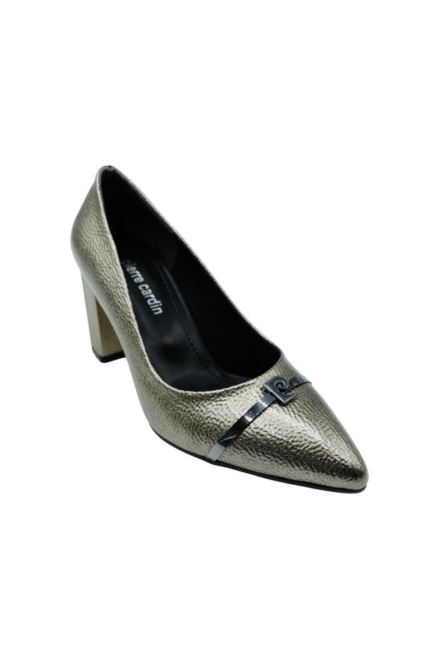 Classic Heeled Shoes Women's Platinum Color Wrinkle Detailed Heeled Shoes