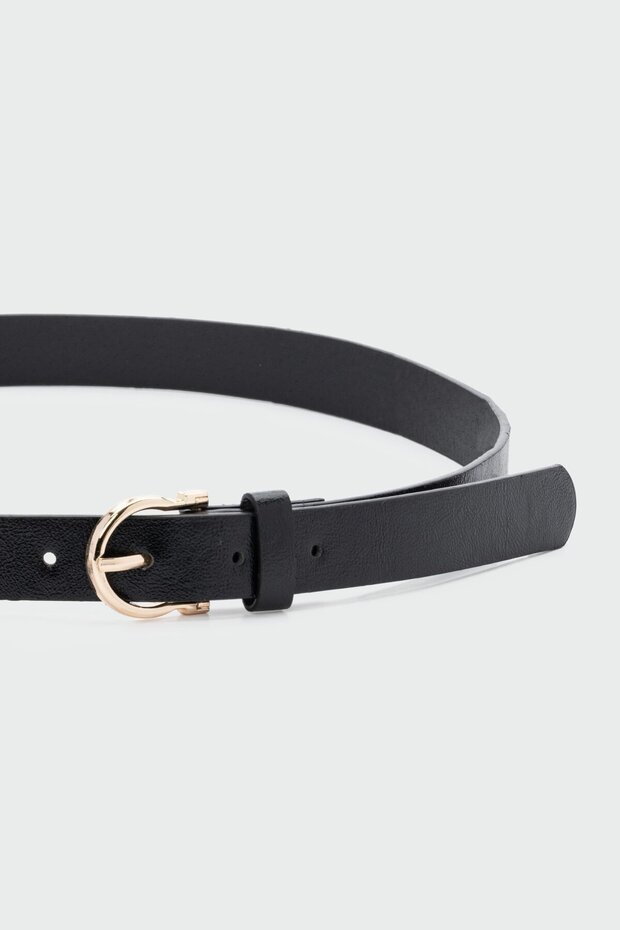 Oval Buckle Faux Leather Belt Black
