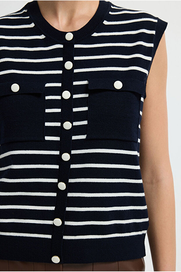 Düğmeli Triko Bluz - 3