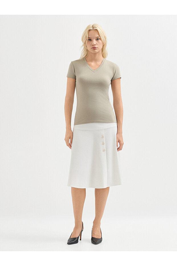 Kadın Regular Fıt Tişört-Bej - 5