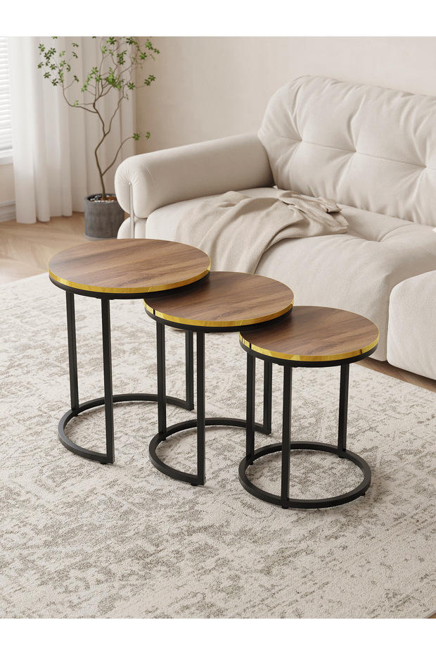 طقم طاولات خدمة دائرية 3 حبات تضيف لمسة فخامة لكل مجلس - 3