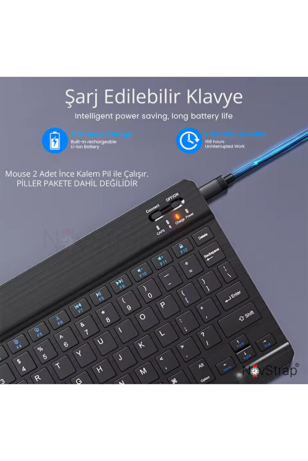 Apple İpad Mini 2 3 4 5 6 7 ile Uyumlu Üretilmiş Bluetooth Klavye Mouse Seti - 6