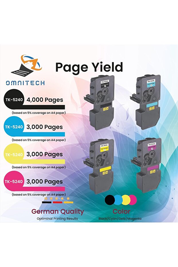 Omni Tech TK-5240 Multipack 4 Toner Cartridge - Compatible with Printer Kyocera ECOSYS M5526cdn, M55