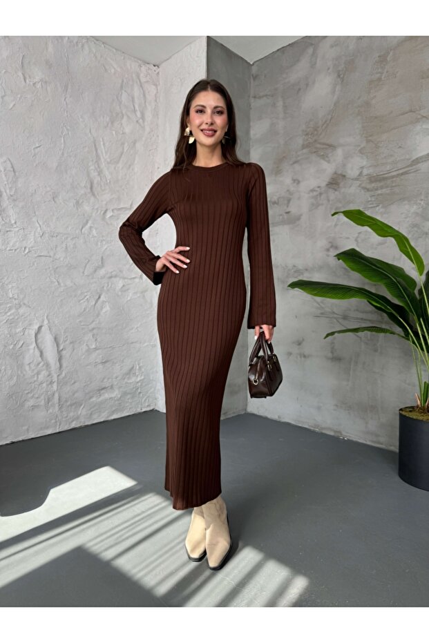 Acı Kahve Massi Model Merserize Triko Elbise - 1