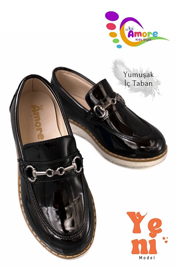 Boy's Shoes with Bridge Buckle - School Wedding Circumcision Shoes Tr Black White