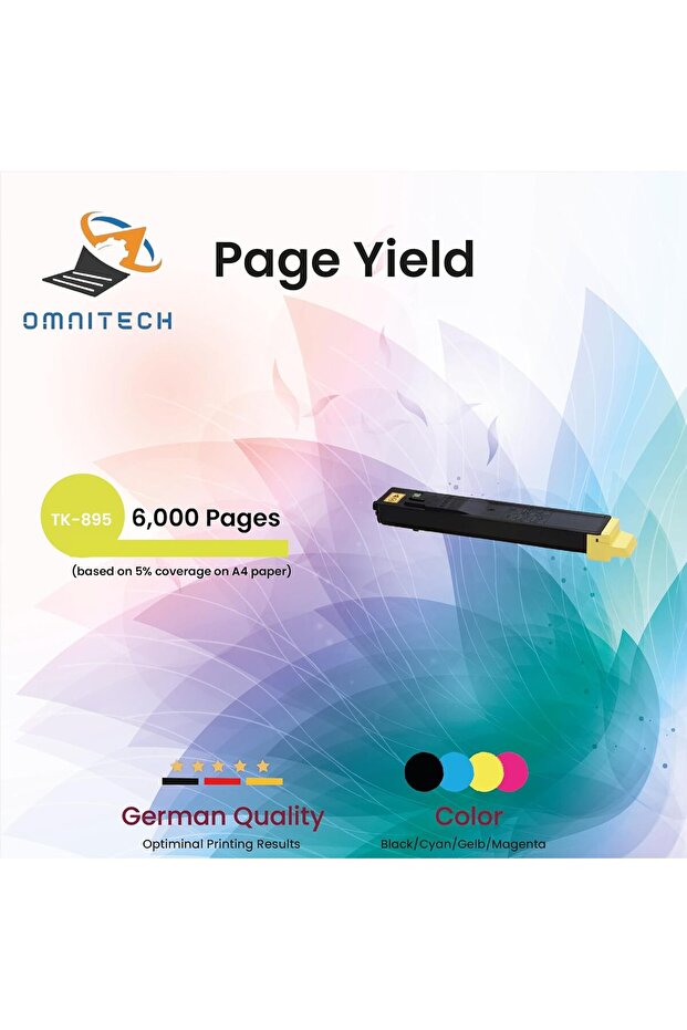 Omni Tech TK-895 Yellow Toner Cartridge - Compatible with Printer Kyocera ECOSYS FS C8020 MFP, C8025