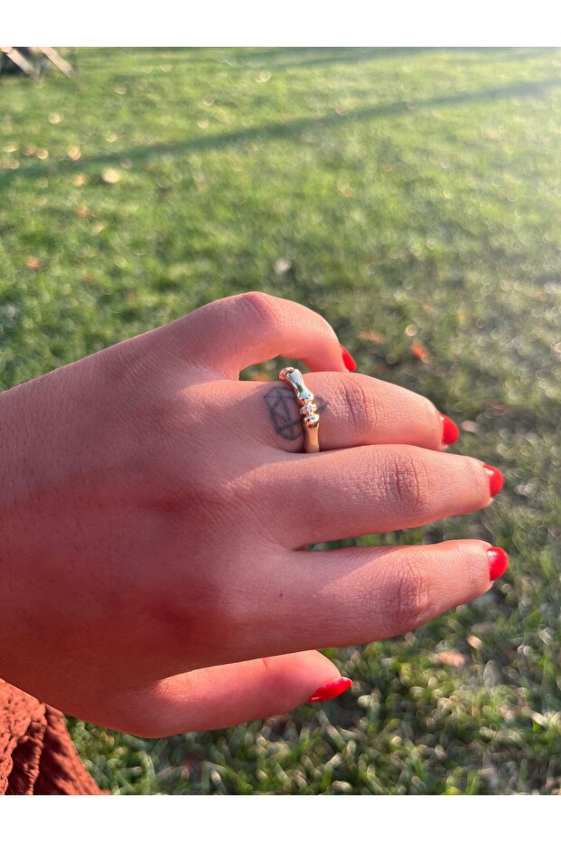 خاتم عظمي سميك مرصع بالأحجار قابل للتعديل - 3