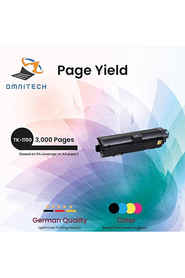 Omni Tech TK-1150 Black Toner Cartridge - Compatible with Printer Kyocera Ecosys M2135dn, M2635dn, M