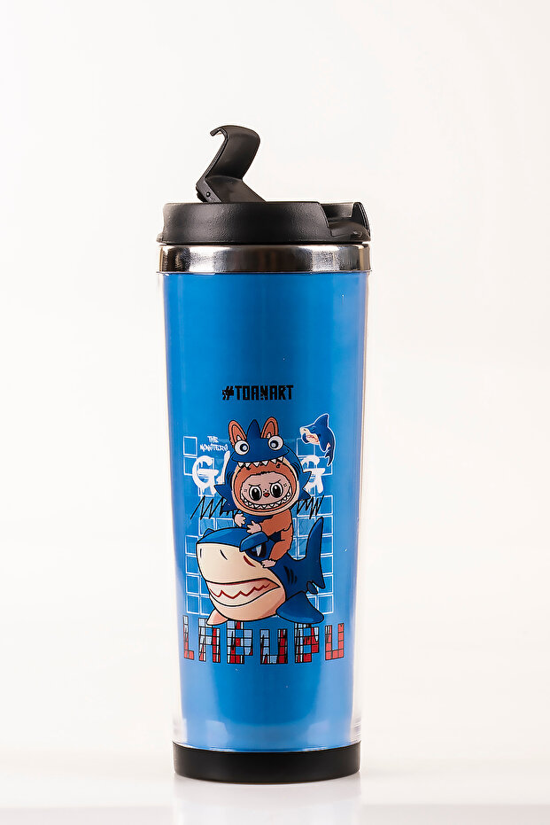 Labubu Decorated Steel Mug - 360 ml | Leak-Proof Lid, Steel Inner Bowl, 19 cm