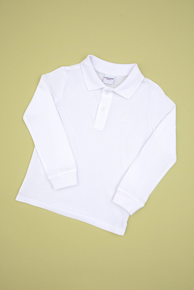 Boy's White Basic Polo Neck Sweatshirt 50307821-Vr013