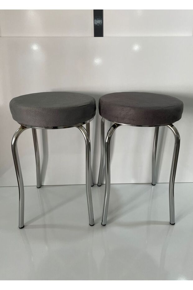 Tabure (2 Adet) Metal Krom Ayak, İstiflenebilir Mobilya, Balkon, Mutfak, Salon ve Teras Takımı - 3