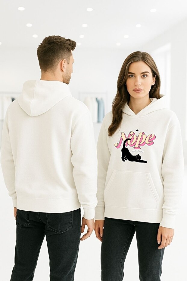 Nope Cat Colorful Printed Hooded Sweatshirt