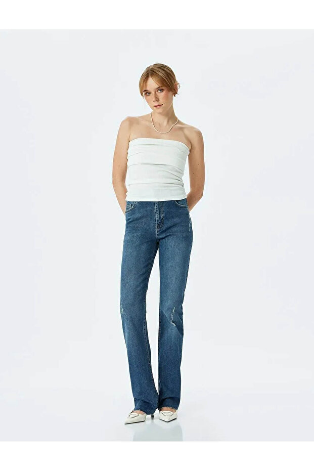 High-Waist Slim Fit Distressed Flared Denim Pants - Flare Jeans
