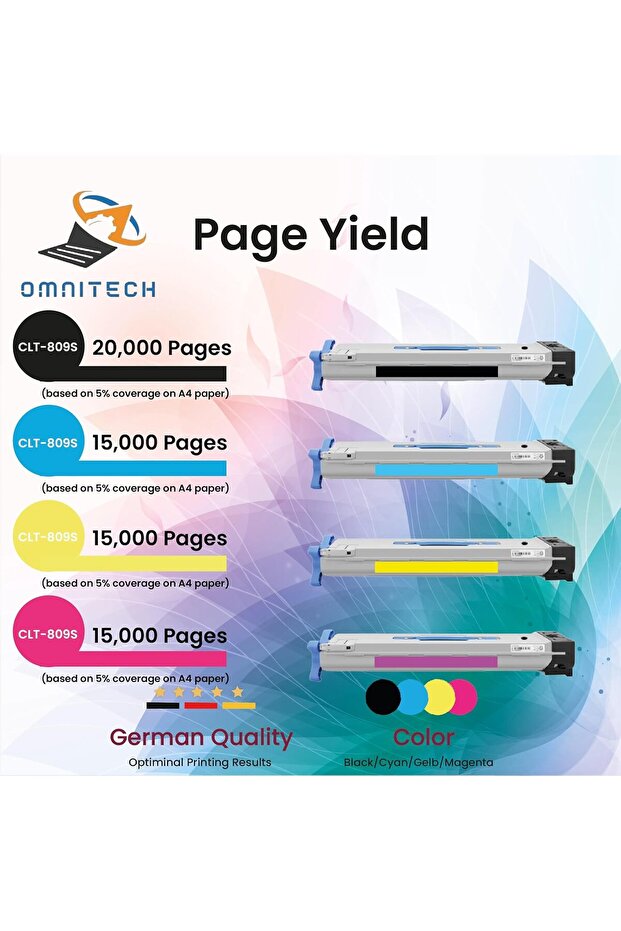Omni Tech CLT-809S Multipack High Yield Toner Cartridge - Compatible with Printer Samsung MultiXpres