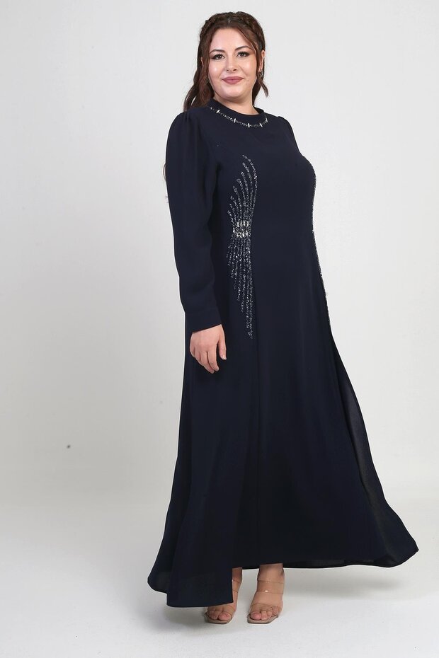 Women's Stone-Bead Printed Plus Size Hijab Long Dress
