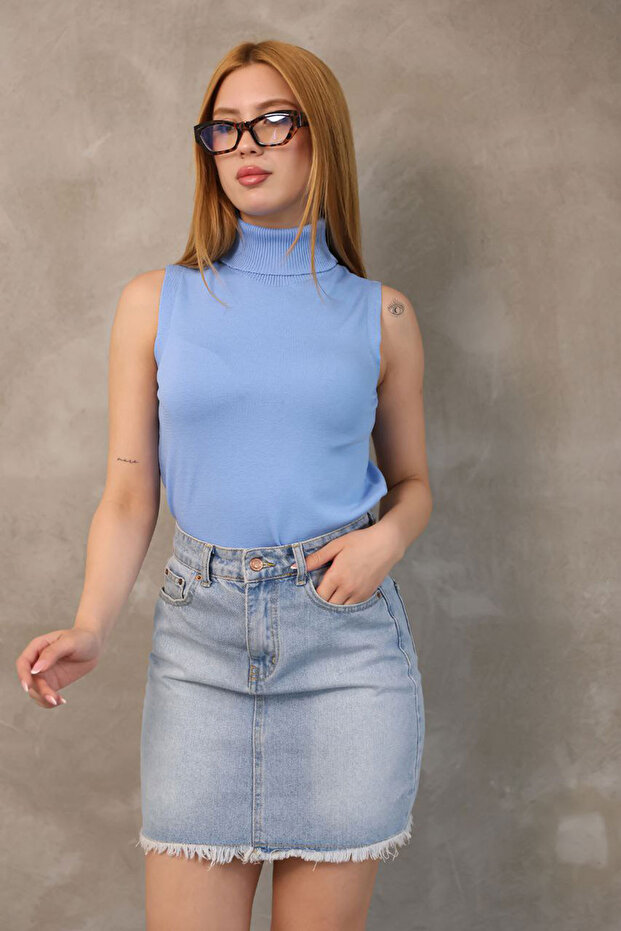 Sleeveless Turtleneck Knitwear Blouse