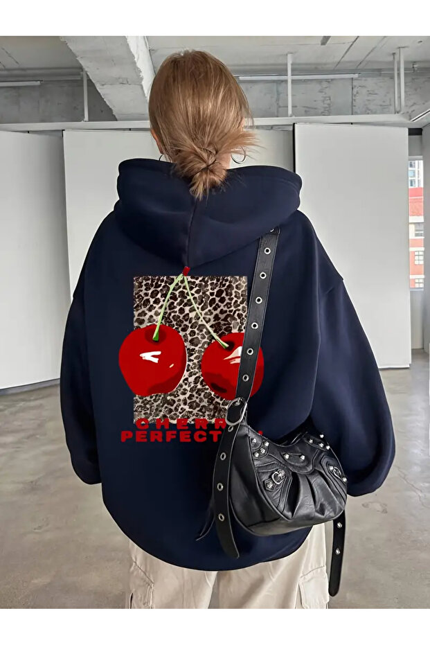 Cherry Leopard Printed Hooded Sweatshirt